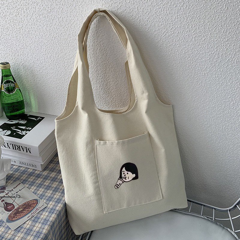 Túi tote HAZIN vải canvas ulzzang unisex họa tiết cô gái dễ thương túi vải đi học đi chơi