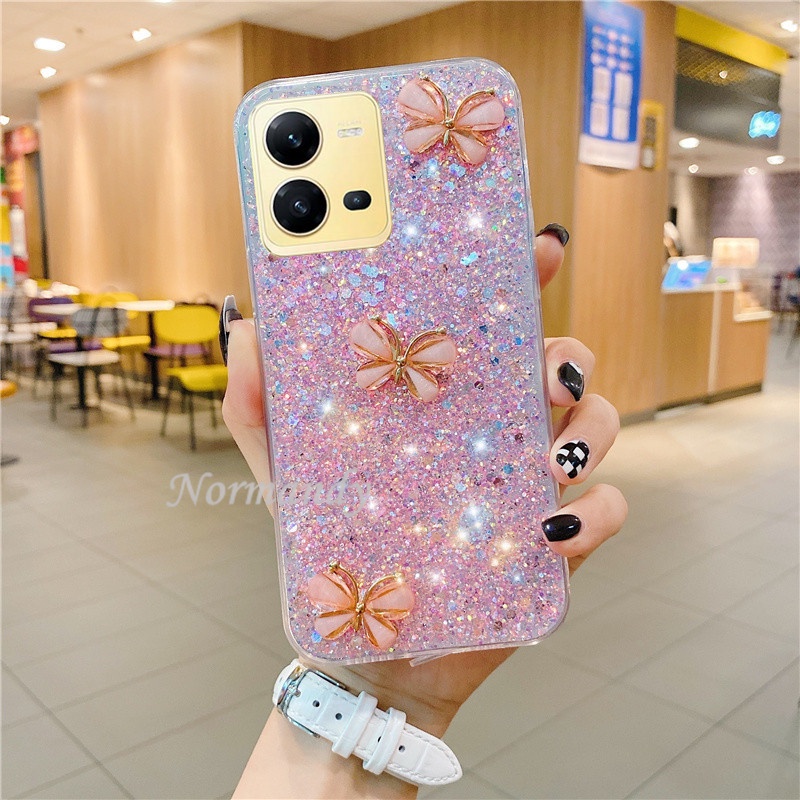 Ốp Điện Thoại Silicon Mềm Trong Suốt Hình Bướm 3D Cho VIVO V25 Pro V25e Y35 Y22 Y22S Y16 4G 5G 2022