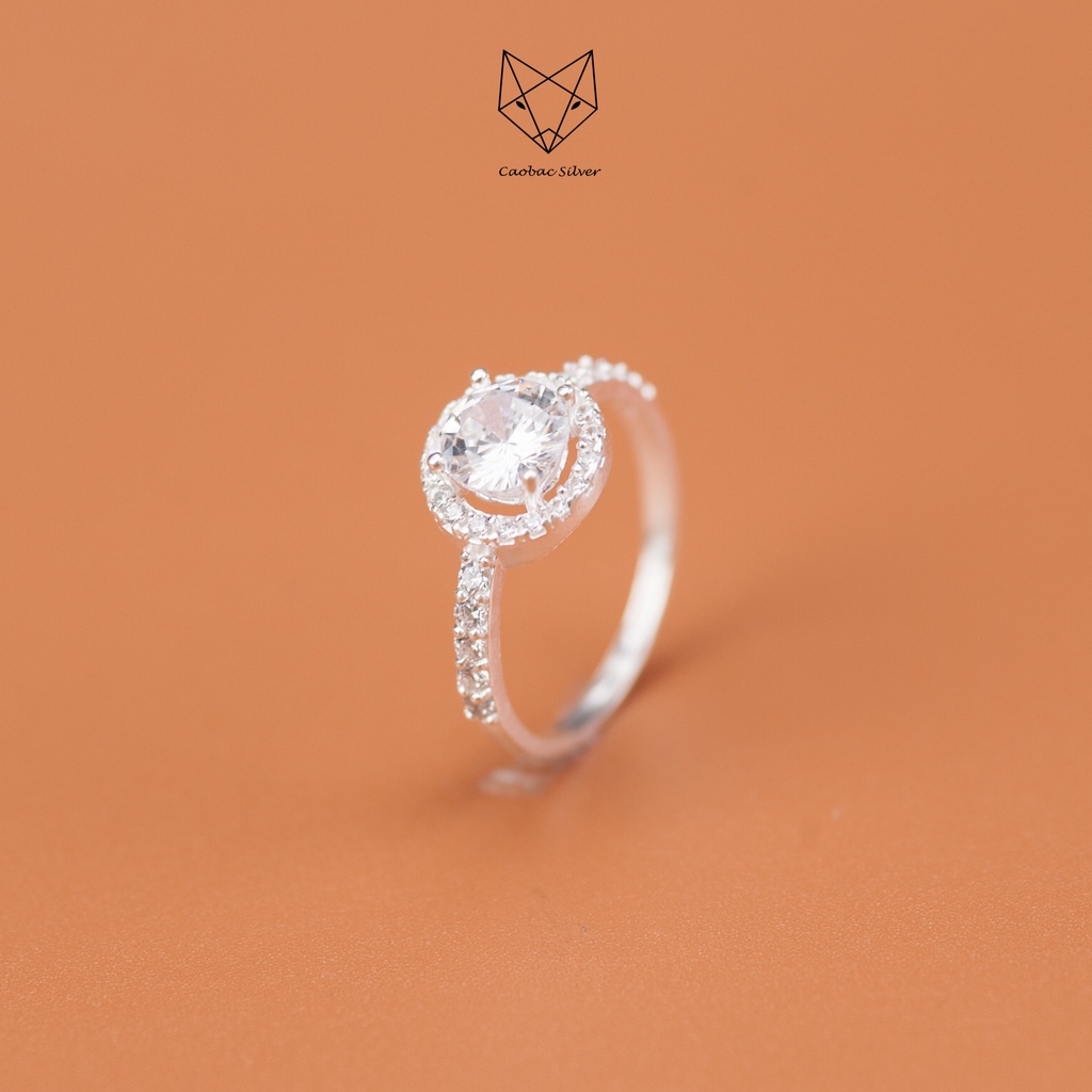 Nhẫn Bạc Ta Đính Đá Cao Cấp CaoBac Silver Ổ Đá VIền Đá Tròn Sang Trọng, Quý Phái Dành Tặng Riêng Cho Bạn Gái