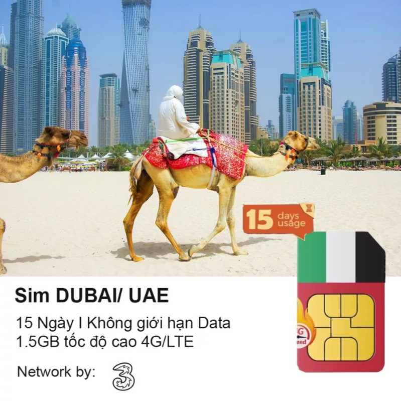 SIM Du Lịch DUBAI - UAE | 15 Ngày 1.5GB Data Tốc Độ Cao