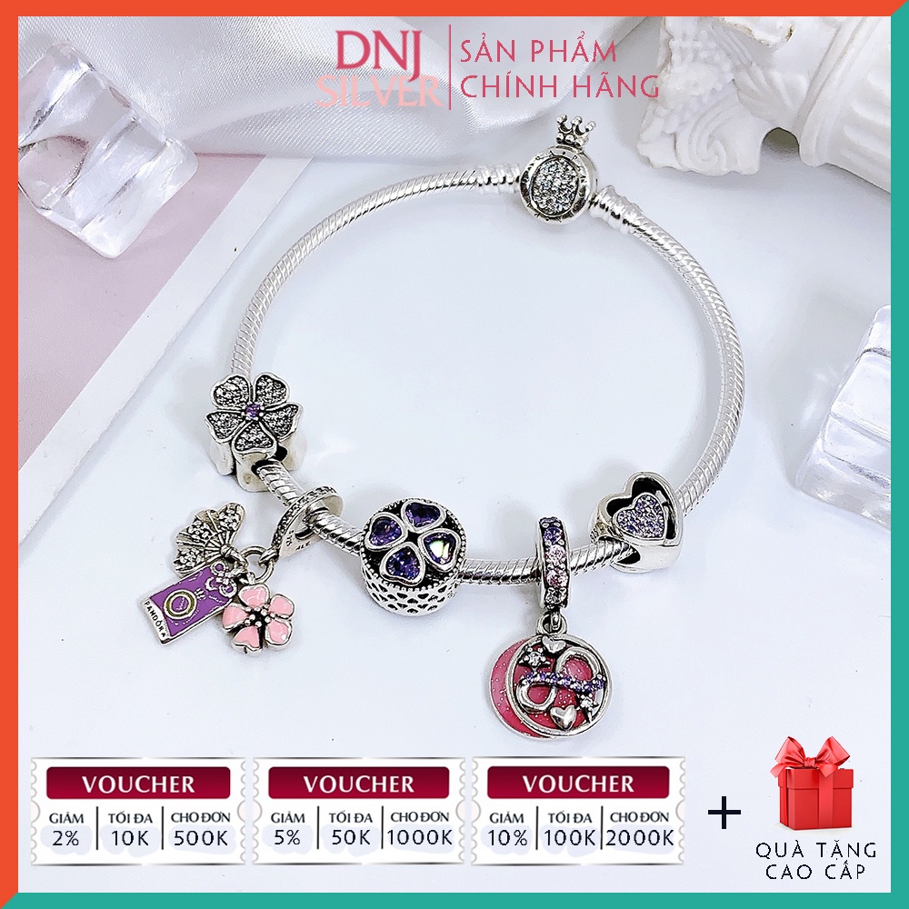 Vòng tay bạc 925 cao cấp - Vòng tay charm Lucky Lovely Purple, tím mộng mơ, thủy chung, tình yêu, may mắn  - DNB037