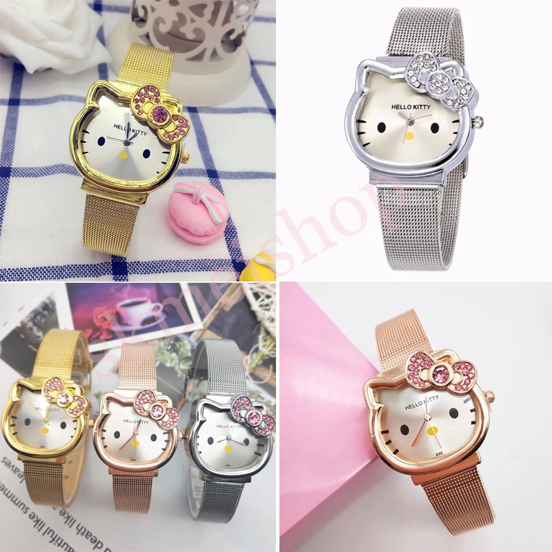 Đồng Hồ Đeo Tay In Hoạt Hình Hello Kitty Dễ Thương Cho Học Sinh