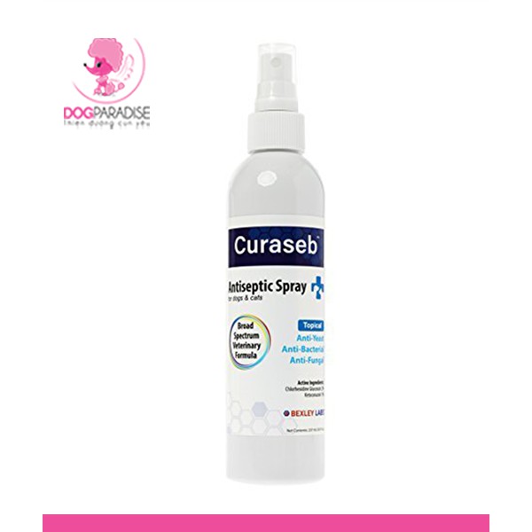 Dung dịch xịt hỗ trợ viêm da do nấm vi khuẩn cho chó mèo - Bexley Labs Curaseb Antiseptic Spray 237ml - Dog Paradise