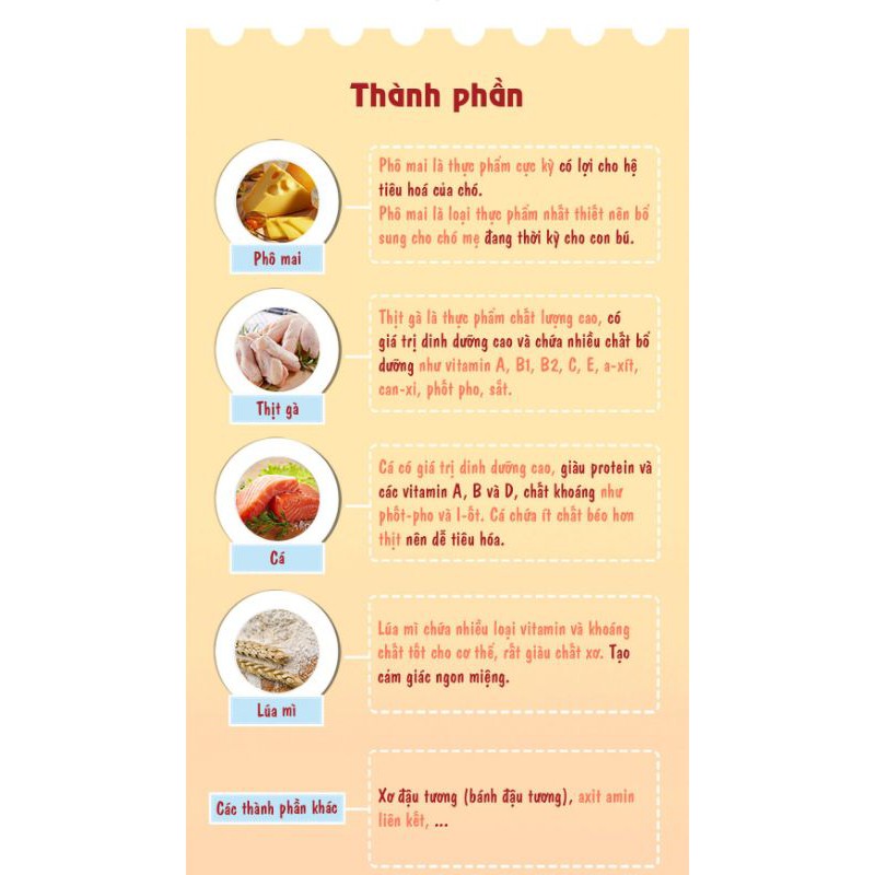 120gPHÔ MAI CUỘN THỊT GÀ Hương vị thơm ngon, hấp dẫn, chứa lượng chất béo và muối thấp.