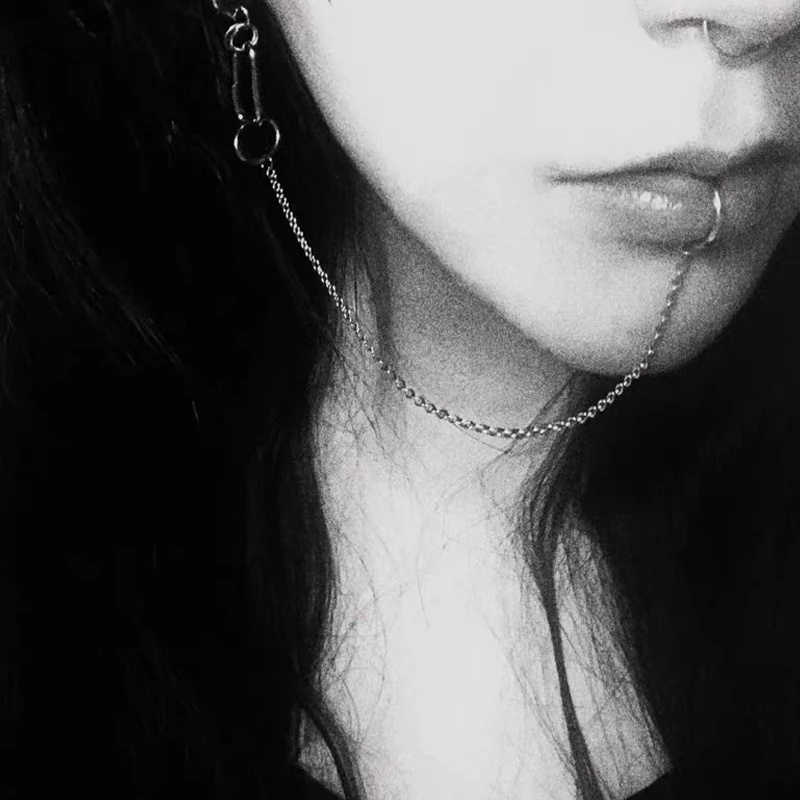 Khuyên Tai Dây Xích Đeo Môi/Mũi Không Cần Xỏ Lỗ Kiểu Punk Độc Đáo Cá Tính
