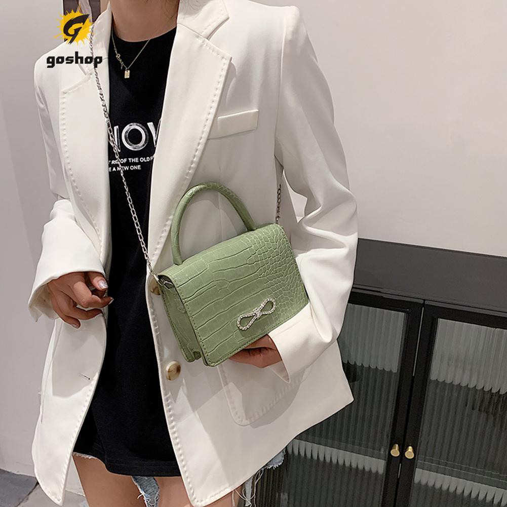 (GO ) Fashion Women Alligator Pattern PU Pure Color Shoulder Bag Chain Bow Purse