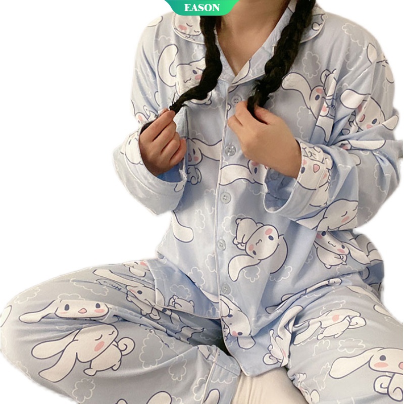 Bộ Đồ Ngủ cotton Tay Dài Dáng Rộng In Họa Tiết Cinnamoroll Phong Cách Nhật Bản Dành Cho Nữ