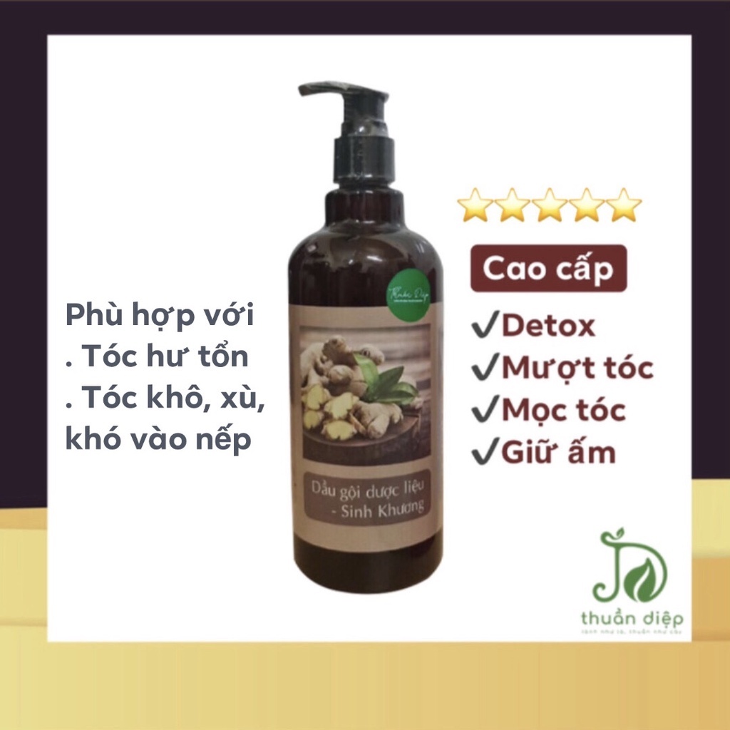 Dầu gội gừng sinh khương Thuần Diệp mượt tóc, detox, Giảm Gàu, Rụng, Nấm, Ngứa, mọc tóc handmade