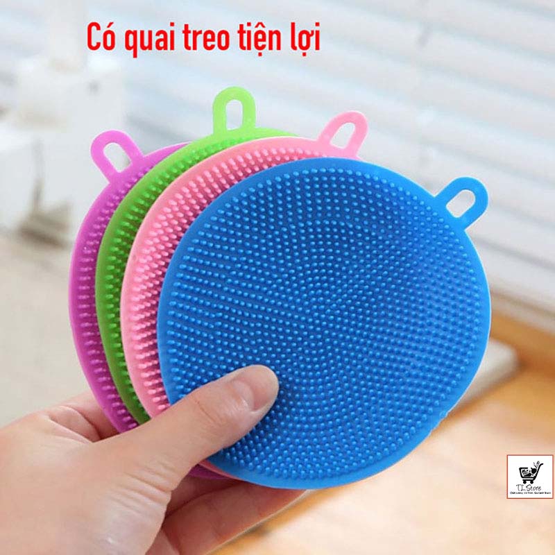 Miếng rửa bát chén dĩa Silicon tiện lợi cho nhà bếp - Miếng rửa chén bát xoong nồi Silicon có lỗ treo - RỬA BÁT SILICON