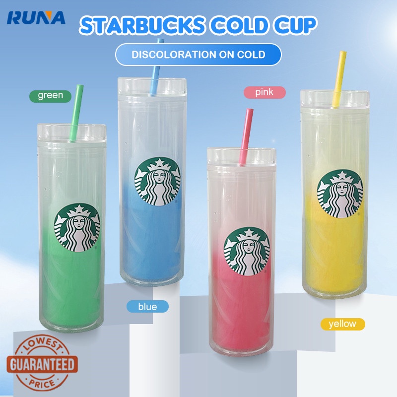 【New Arrival】 Starbucks Uống GlassesTransparent Thẳng Ống Lạnh Cốc Cảm Biến đôi-màu hai lớp thay đổi cup 473ml / 16oz @ RUNA