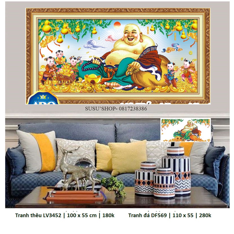 Tranh thêu chữ thập  Ông Phật Hy Lạc MN0186 110x55cm, MN0187 150x70cm; đá YD3007 , YD3006 100x50cm