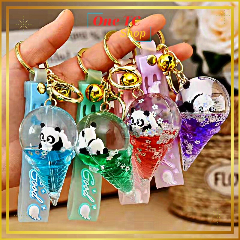 Móc chìa khóa gấu trúc chuyển động trong ly kem siêu xinh. Móc treo túi xách, balo - ONE TC shop
