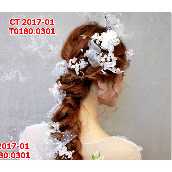 Hộp hoa khô cài tóc cô dâu ( cẩm tú cầu và baby )