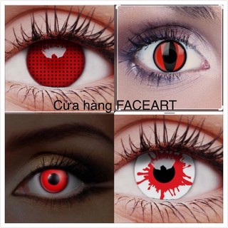 CONTACT LENS MÁU ĐỎ- Cặp cosplay máu đỏ HALLOWEEN - lens hoá trang- contact lens màu - dụng cụ hoá trang halloween lens