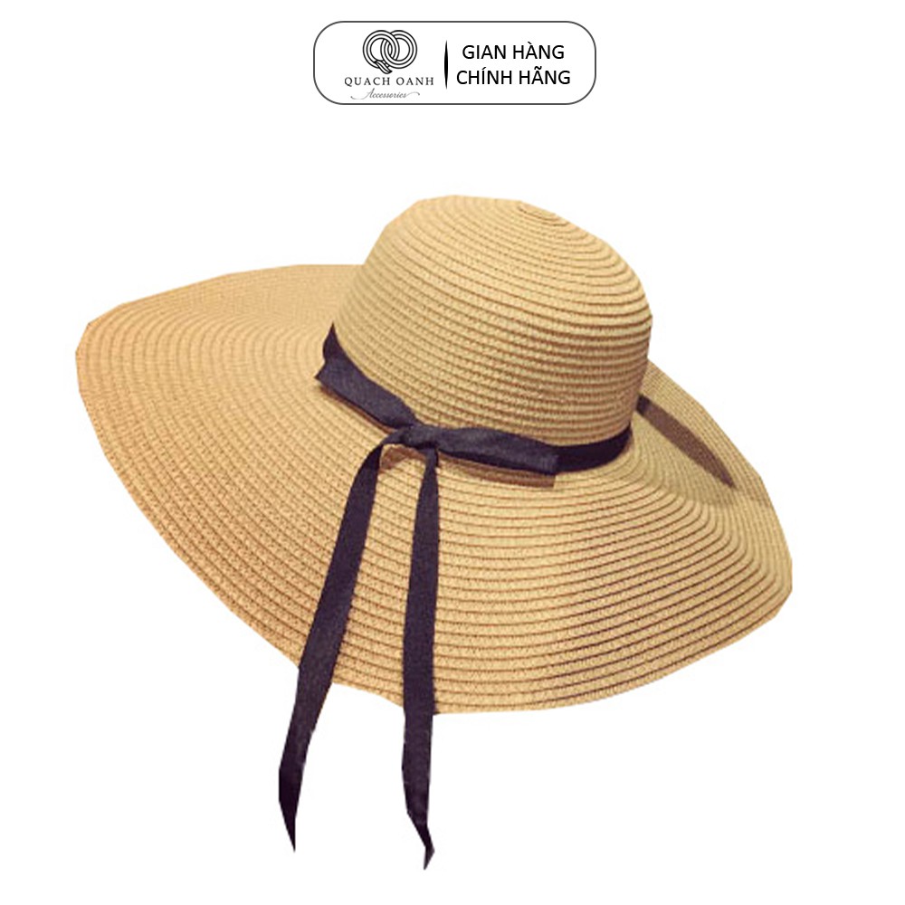 Mũ nón cói QO ACCESSORIES nữ vành rộng nơ nhỏ vintage đi biển mùa hè MU44