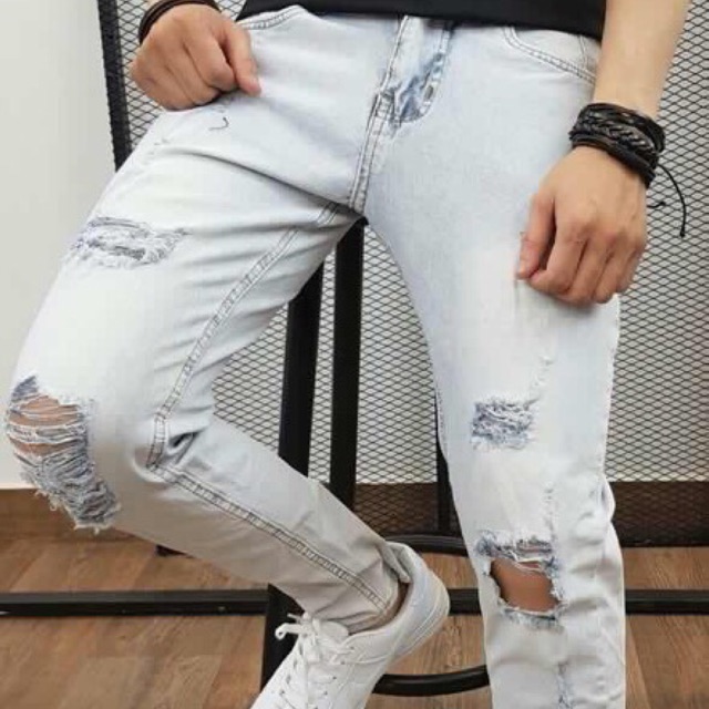 Quần jeans nam thời trang wax rách đầu gối
