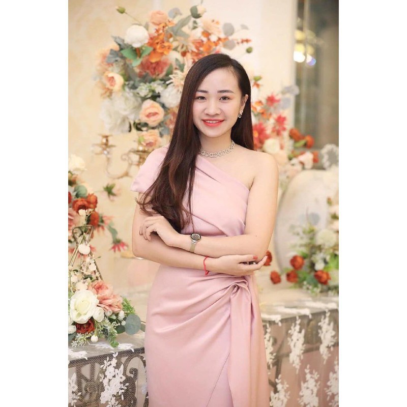 [ xả kho ] MiD Đầm xẻ tà lệch màu hồng bánh bèo V1231 Mie Design kèm ảnh thật