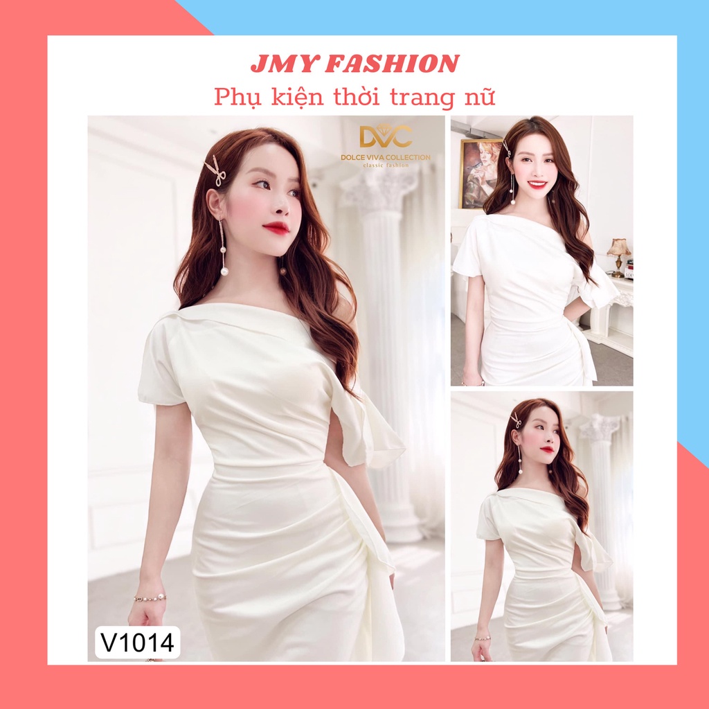 V1014 Váy trắng ôm body nhún eo lệch vai dự tiệc - (DVC&ACC) Dolce viva colection