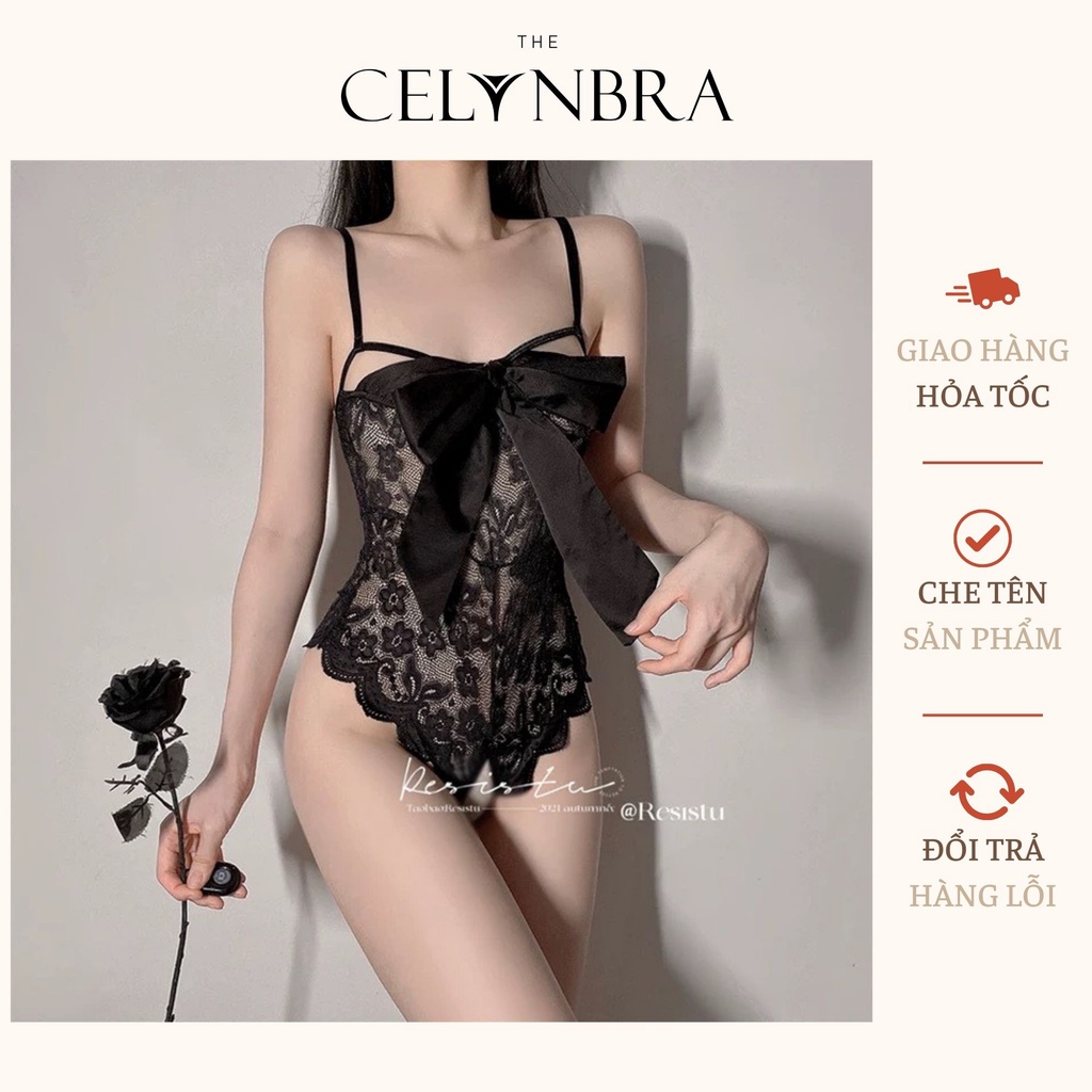 Bộ đồ lót bodysuit ren sexy cosplay xuyên thấu gợi cảm phối nơ ngực CELYN BRA - B30