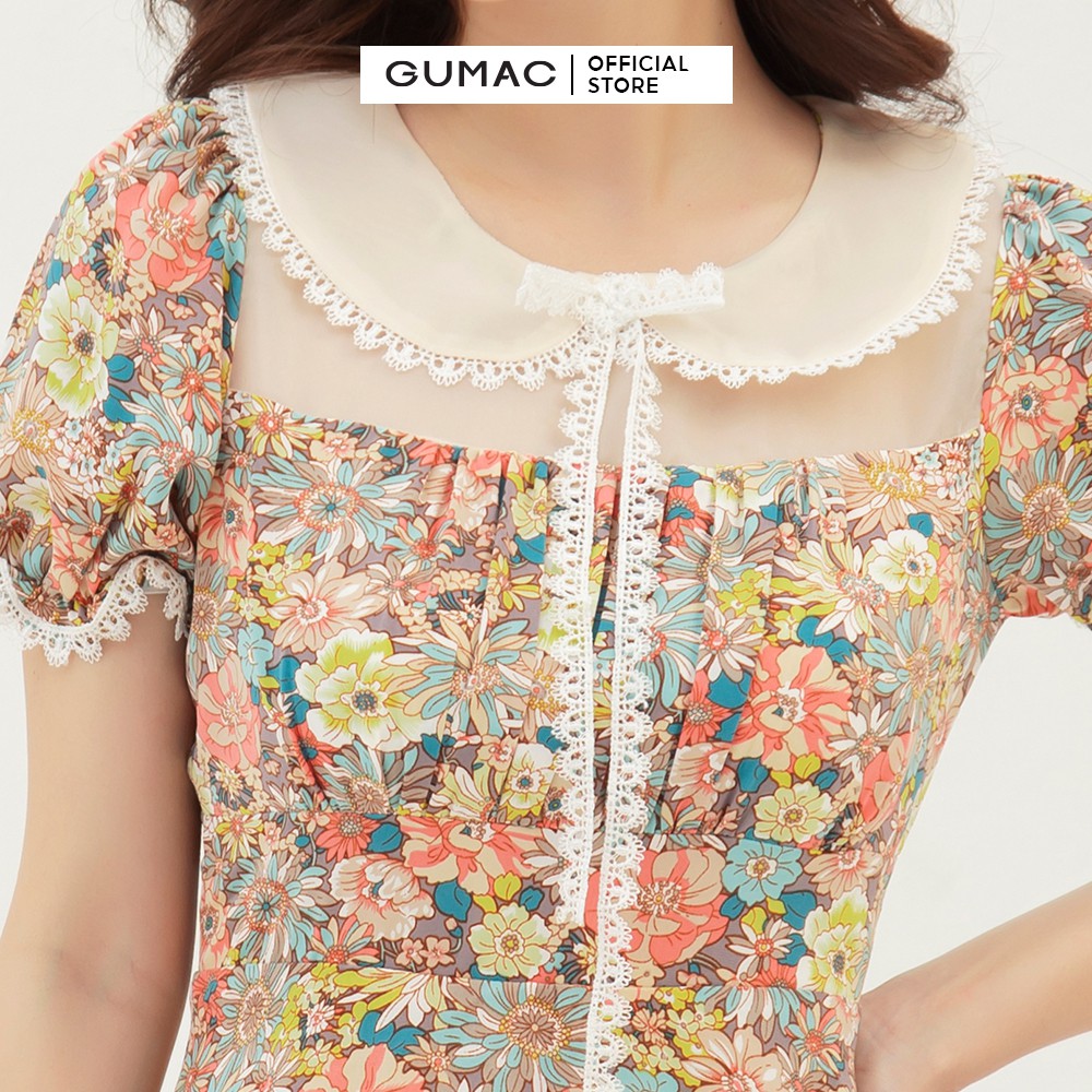 Đầm xòe nữ họa tiết hoa phối đăng ten GUMAC màu vàng, đủ size trẻ trung, thanh lịch DB317 | BigBuy360 - bigbuy360.vn