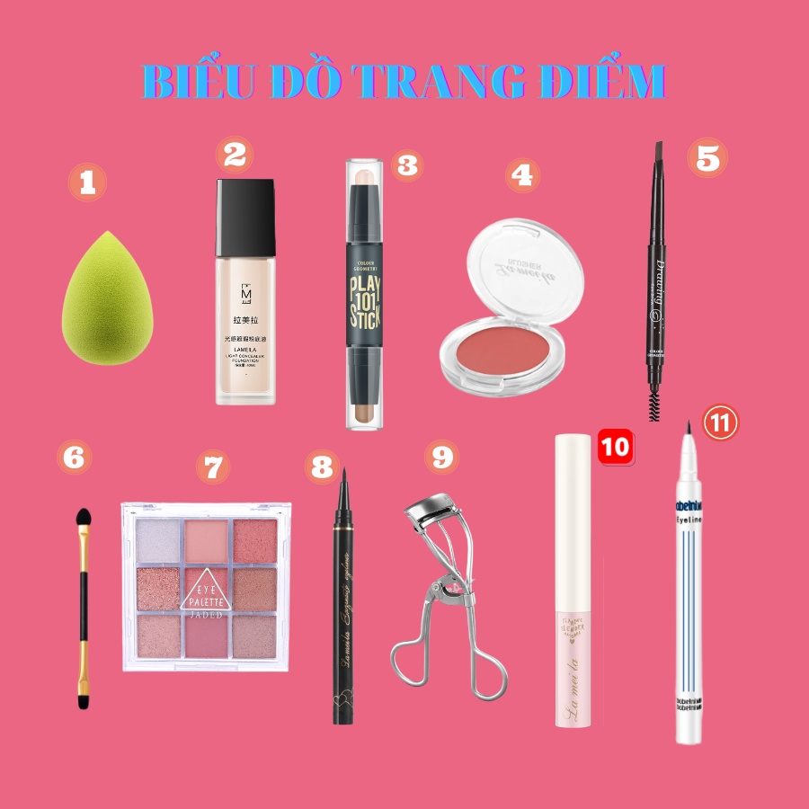Bộ trang điểm đầy đủ LAMEILA 11 món Make Up tô màu trang điểm Mascara Kẻ Mày Kẻ Mắt cho Người Mới Học