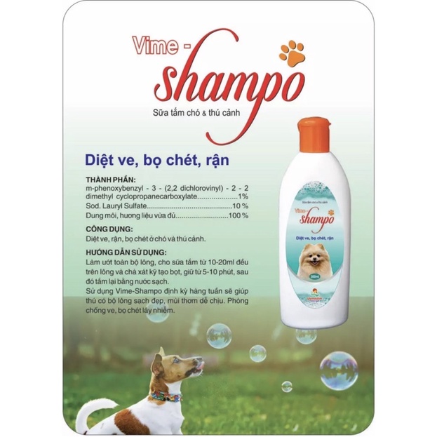 Vemedim Vime-shampo sữa tắm chó, mèo diệt ve, rận, bọ chét, chai 300ml