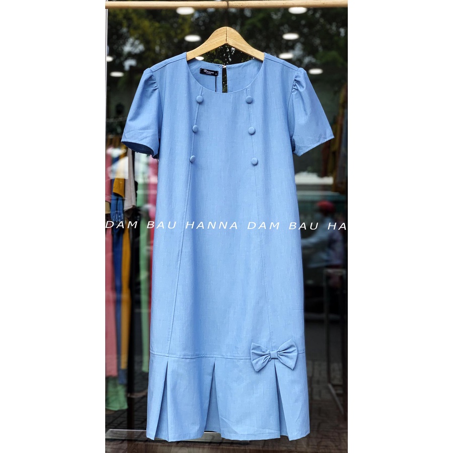 [HANNA] Đầm bầu công sở fom suông dễ thương có size 80KG dài qua gối chất vải cao cấp thoáng mát không nhăn có túi