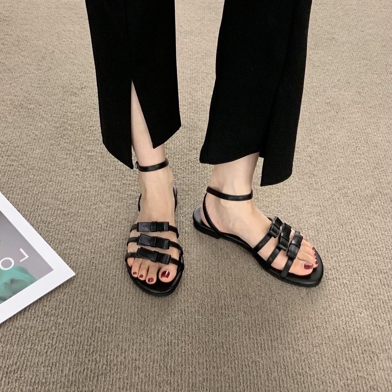 Sandal quai nơ đế thấp