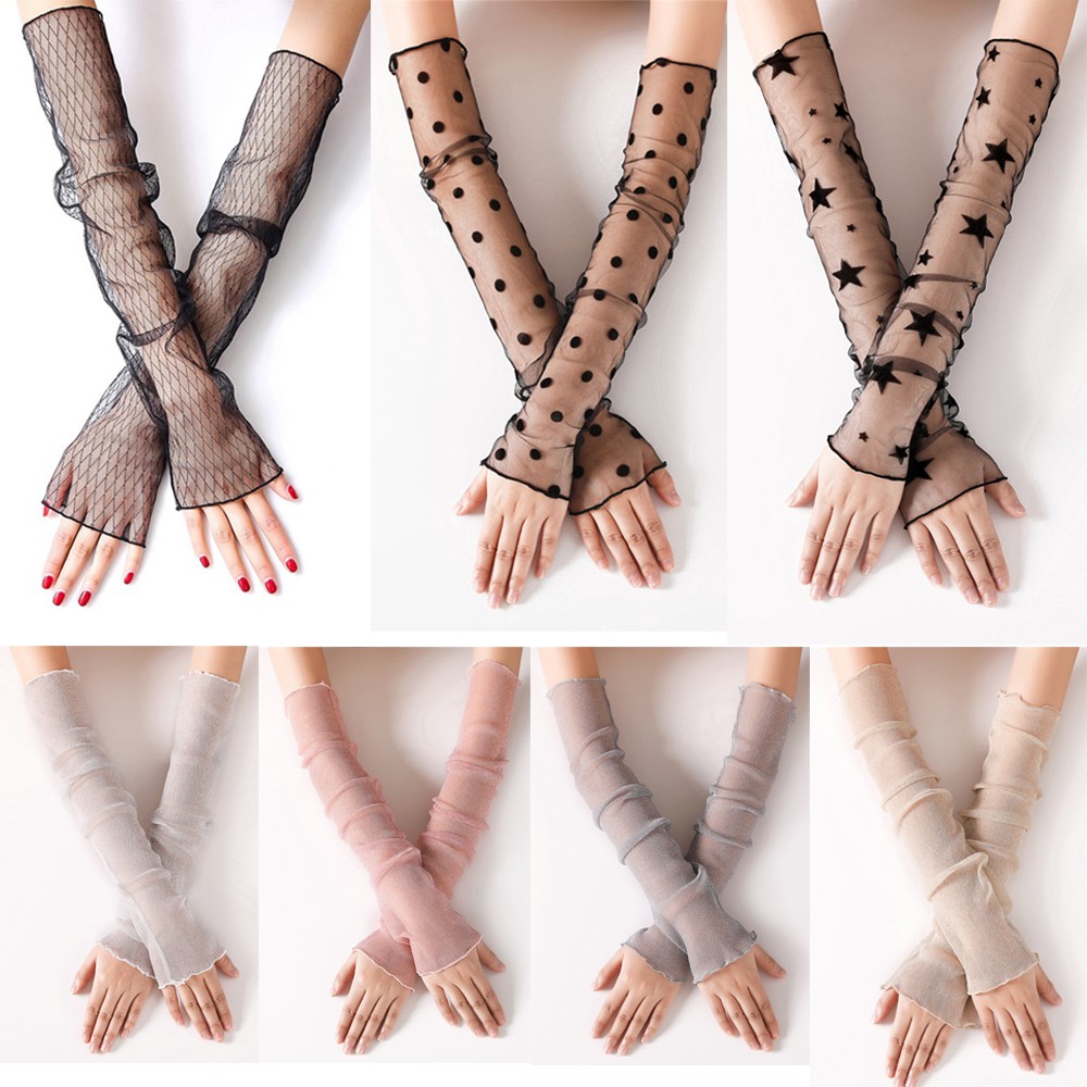 JUNE Summer Sun Protection Sleeves Breathable Driving Gloves Mesh Lace Gloves Women Arm Warmers UV Cycling Bike Thin Sunscreen Long-Sleeved