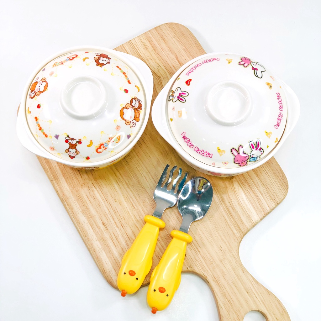 Bát ăn dặm cho bé, bát thìa ăn dặm GB Baby nhựa phíp cao cấp  hình khỉ con , thỏ ngộ nghĩnh