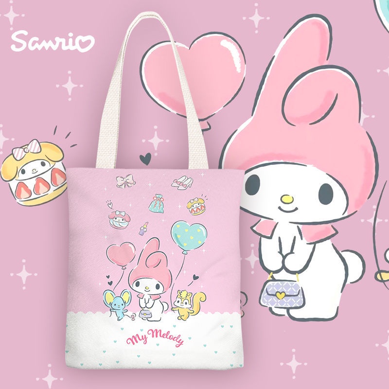 Sanrio Melody Cartoon Canvas tote Phim hoạt hình dễ thương túi vải túi cô gái túi học sinh túi xách túi vai túi xách túi zipper túi môi trường túi xách