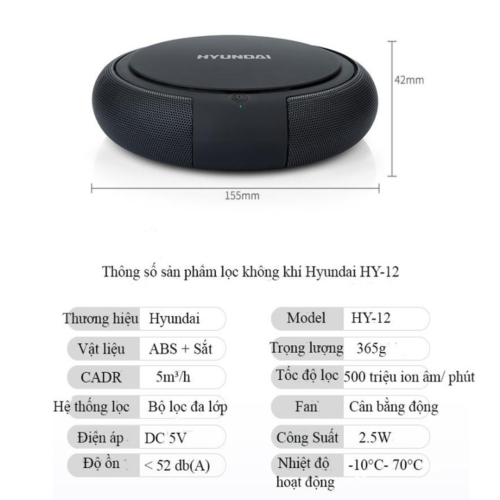 ✔️ Máy Khử Mùi, Lọc Không Khí Hyundai Trong ô tô HY-12 Công Suất 2.5W 👉 Bảo Hành 12 Tháng | BigBuy360 - bigbuy360.vn