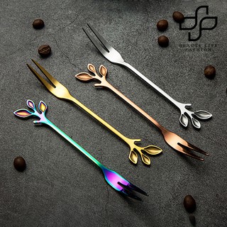 [Moon] Creative Leaf Stainless Coffee Mixing Spoon Fork Kitchen Flatware