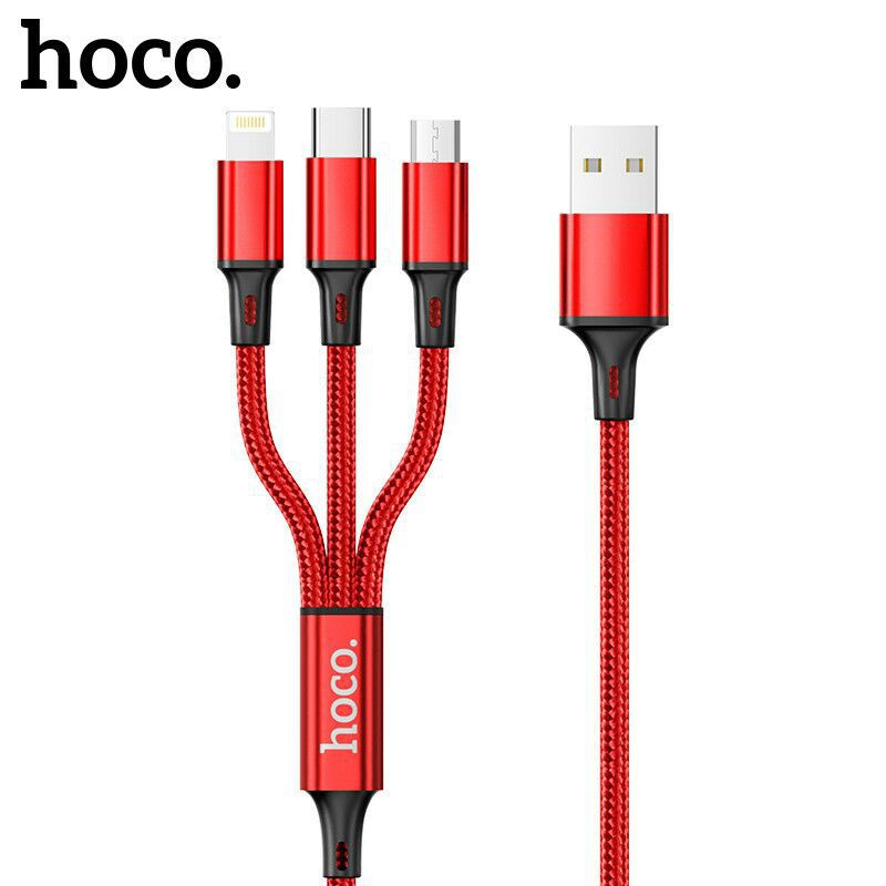 Cáp sạc đa năng 3 đầu hoco dài 1.2m cho các dòng máy iphone samsung bảo hành 12 tháng