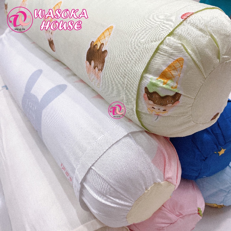 Gối ôm cho bé vải Tencel ruột gòn lông vũ nhân tạo mềm mát, siêu êm, họa tiết đáng yêu