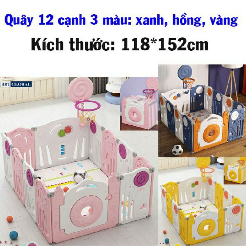 Quây cũi nhựa gấp gọn TẶNG KÈM 1 THẢM + BÓNG, quây bóng chốt 360 linh hoạt chất liệu nhựa HDPE an toàn và cao cấp