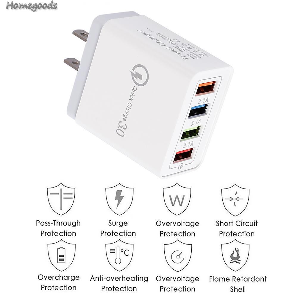 Đầu cắm sạc hỗ trợ sạc nhanh 4 cổng USB tiện lợi