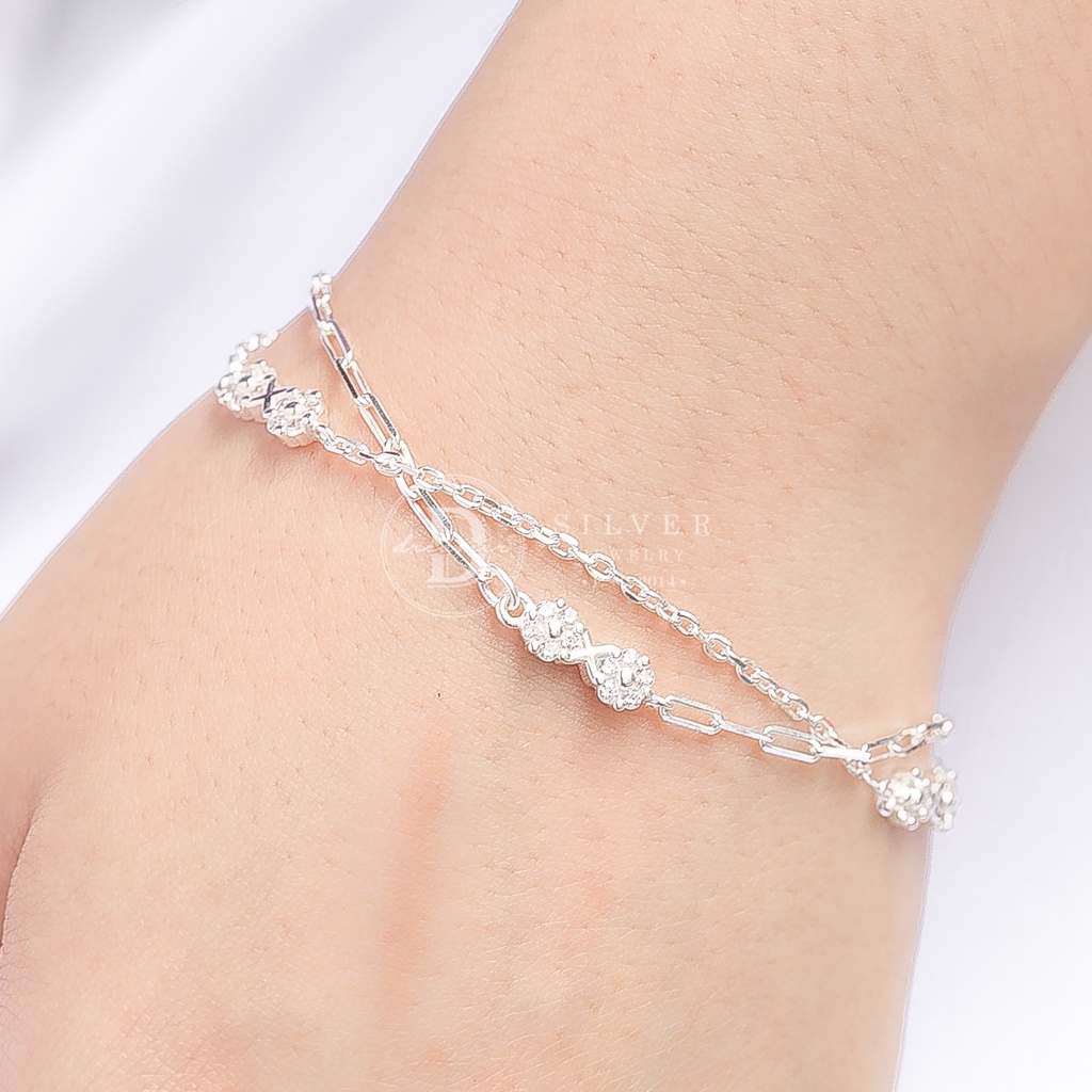 Vòng Tay Bạc 925 Dây Xích Đôi Hình Hoa Vô Cực - Vòng Tay Bạc Infinity Flower 1008VTH