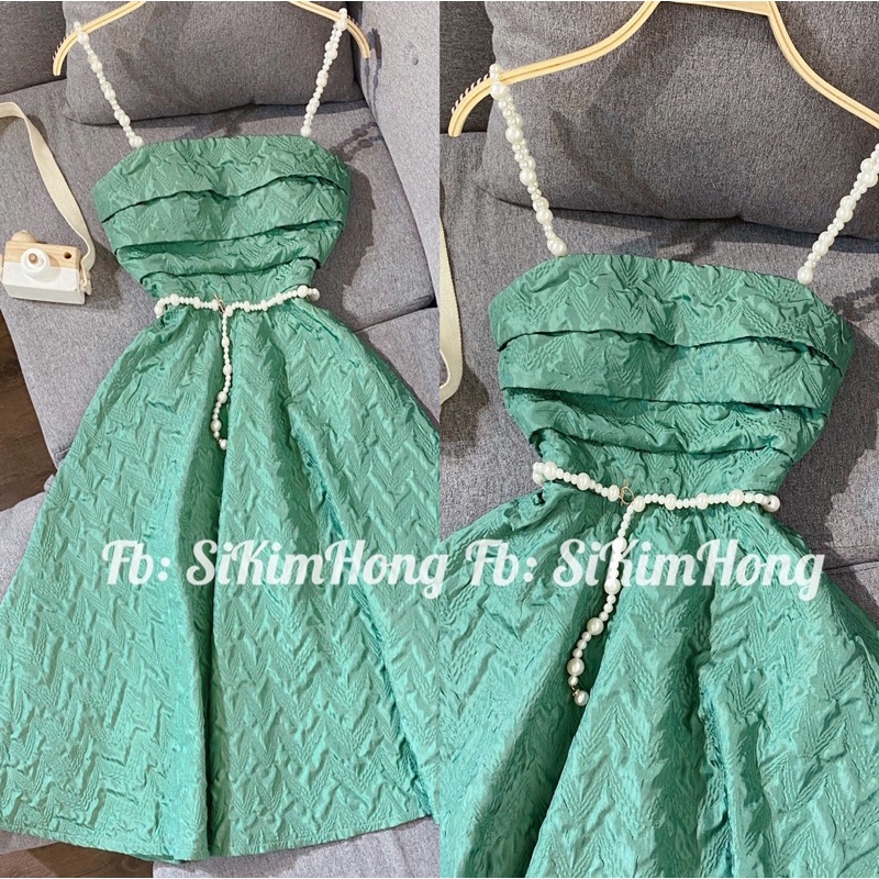 Đầm gấm 2 dây cườm thiết kế sang trọng( Ảnh shop chụp 100%) | BigBuy360 - bigbuy360.vn