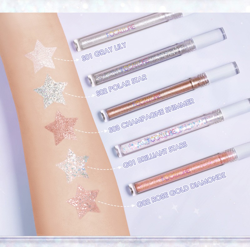 FOCALLURE Starlight Liquid Eyeshadow Diamond Flash Không thấm nước Lying Silk Silk Brightening Sequin Pearl High Gloss