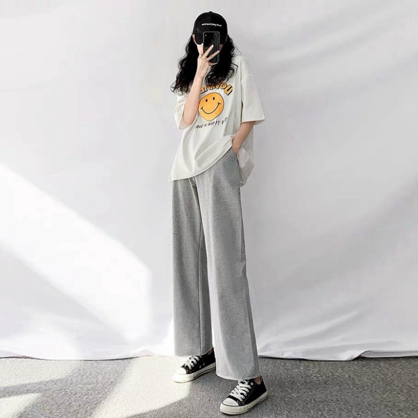 Quần dài ống rộng trơn basic - Quần trơn 2 màu ĐEN XÁM - Ống suông vải cotton mịn dày co dãn | BigBuy360 - bigbuy360.vn
