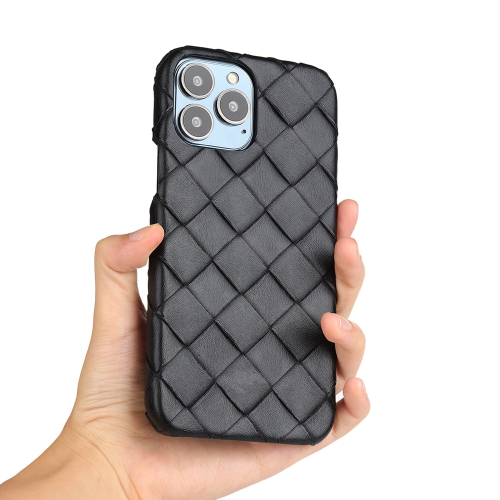 Ốp Điện Thoại Da Lộn Cứng Lót Lớp Lót Cứng Họa Tiết Bện 3D Cho iPhone 14 13 11 12 Pro Max