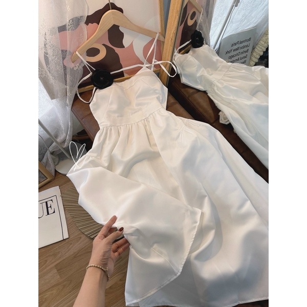ĐẦM MIDI 2 DÂY CÀI BÔNG ĐEN 1 BÊN