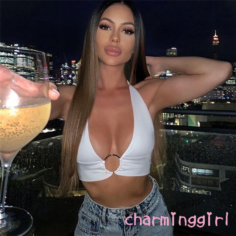 Áo Hai Dây Ngắn Màu Trơn Hở Lưng Ôm Dáng Có Vòng Kết Nối Cho Nữ YE