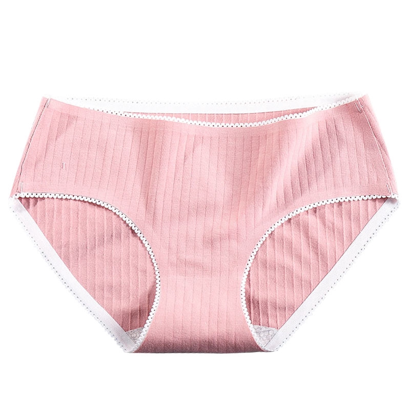 Quần lót cotton lưng vừa liền mạch một mảnh phối ren thoáng khí thoải mái mềm mại dành cho nữ | BigBuy360 - bigbuy360.vn