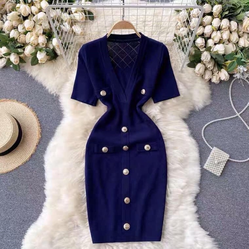 Váy len tăm body ngắn tay phong cách sang chảnh quý phái