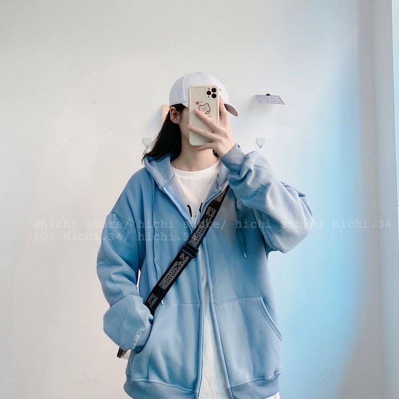 áo hoodie kéo khoá nỉ bông trơn unisex nam nữ sweater 10 màu hichi | BigBuy360 - bigbuy360.vn