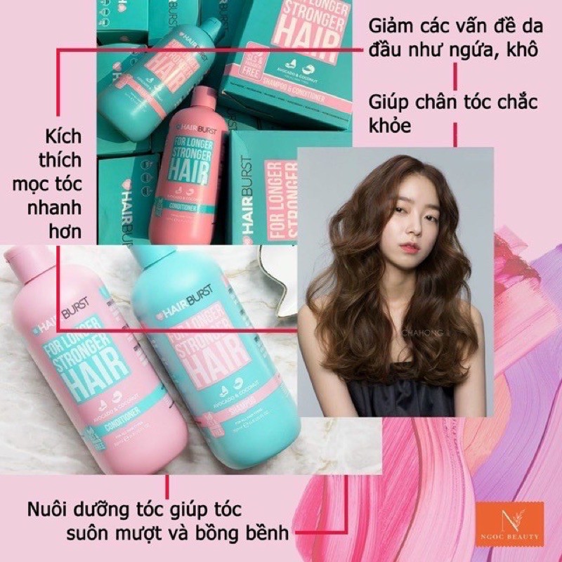Cặp 2 chai dầu gội xả HAIR BURST xanh-hồng "