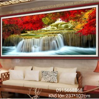 Tranh thêu khổ lớn Phỏng cảnh rừng cây lá đỏ tuyệt đẹp kt 237*102cm