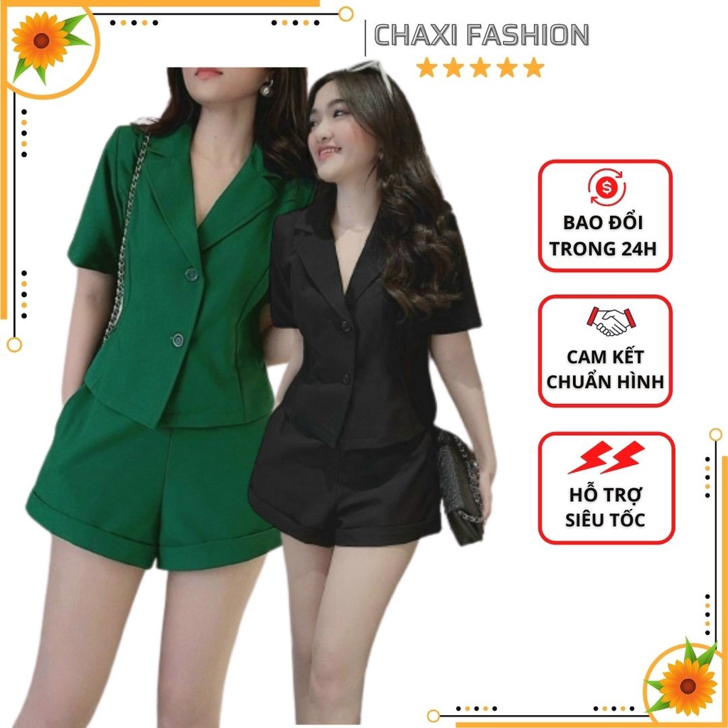 HÀNG THIẾT KẾ - SET BỘ SHORT ÁO CỔ VEST QUẦN BẺ LAI CAO CẤP - KBT172320